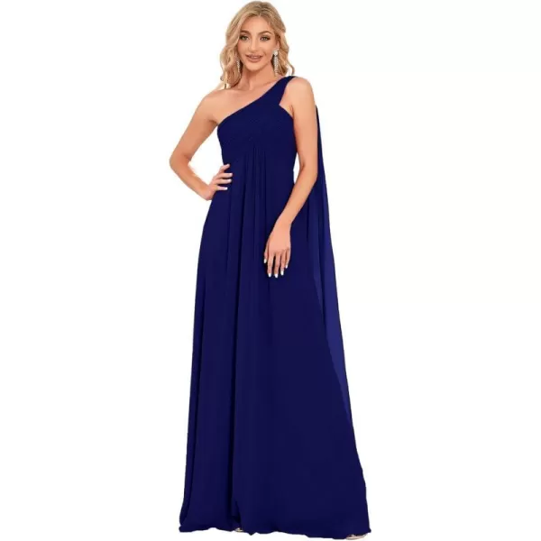 EverPretty Womens Chiffon Bridesmaid Dress OneShoulder Ruched Bust Long Flowy Formal Dresses 09816Royal Blue