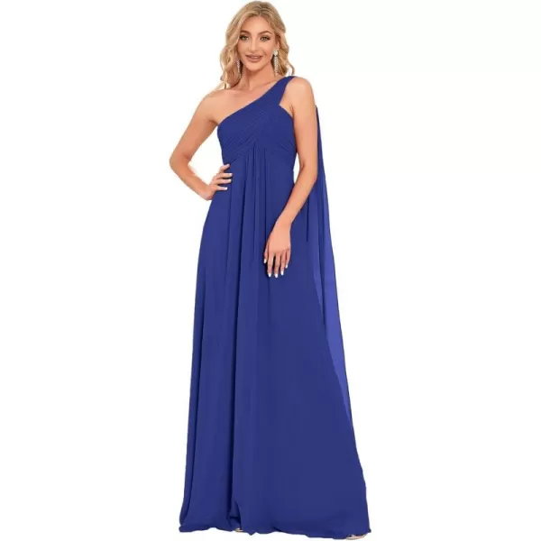 EverPretty Womens Chiffon Bridesmaid Dress OneShoulder Ruched Bust Long Flowy Formal Dresses 09816Sapphire Blue