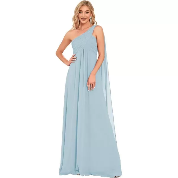 EverPretty Womens Chiffon Bridesmaid Dress OneShoulder Ruched Bust Long Flowy Formal Dresses 09816Sky Blue