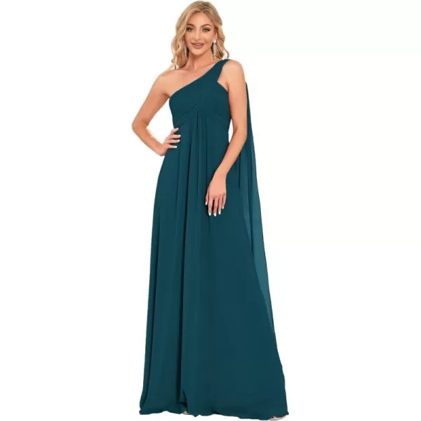 EverPretty Womens Chiffon Bridesmaid Dress OneShoulder Ruched Bust Long Flowy Formal Dresses 09816Teal