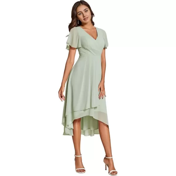 EverPretty Womens Chiffon Formal Dresses V Neck Ruffle Sleeves Pleated High Low Summer Wedding Guest DressAmint Green