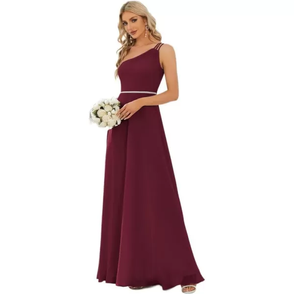 EverPretty Womens Chiffon One Shoulder Crystal A Line Bridesmaid Dress 01732Burgundy