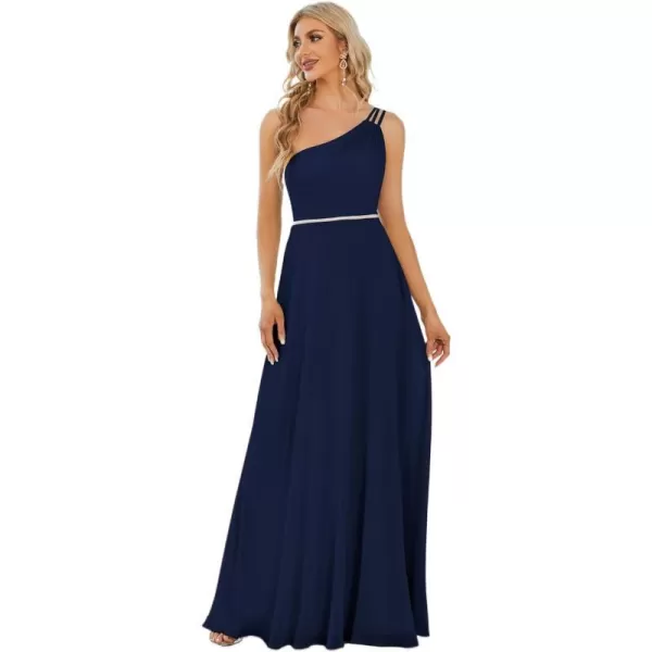 EverPretty Womens Chiffon One Shoulder Crystal A Line Bridesmaid Dress 01732Navy Blue