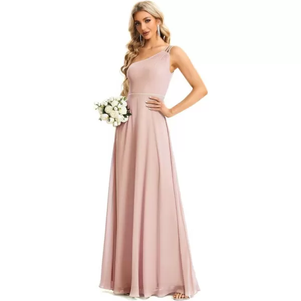 EverPretty Womens Chiffon One Shoulder Crystal A Line Bridesmaid Dress 01732Pink