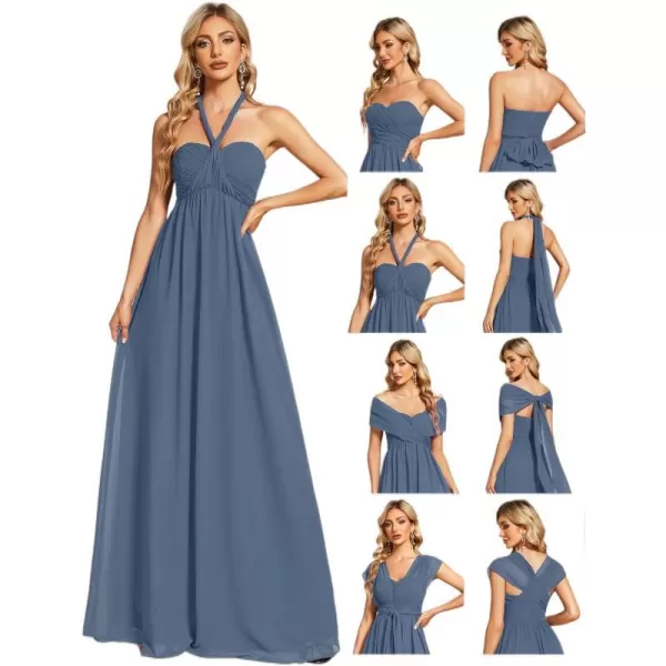 EverPretty Womens Chiffon Pleated A Line TieWaist Convertible Bridesmiad Dress 01491Dusty Navy