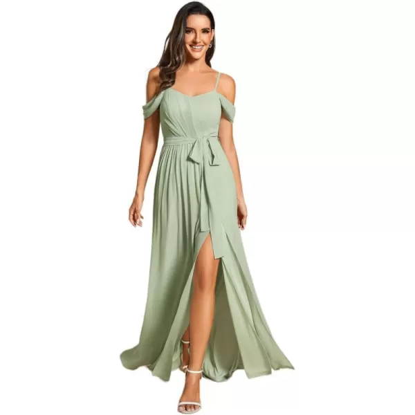 EverPretty Womens Chiffon Pleated Backless A Line Split Maxi Evening Dresses 02076Mint Green