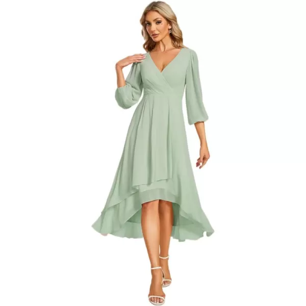 EverPretty Womens Chiffon Spring V Neck Long Sleeves Pleated ALine Midi Length Wedding Guest Dress 01926Mint Green