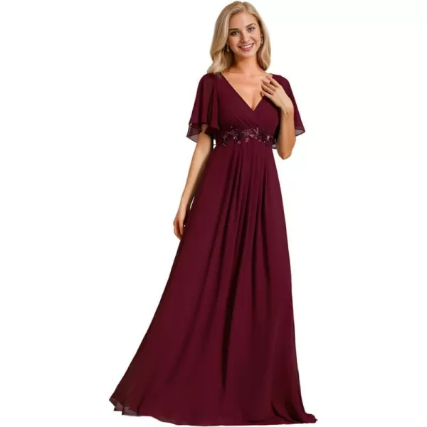 EverPretty Womens Chiffon V Neck A Line Appliques Waist Bridesmaid Dresses 01960Burgundy