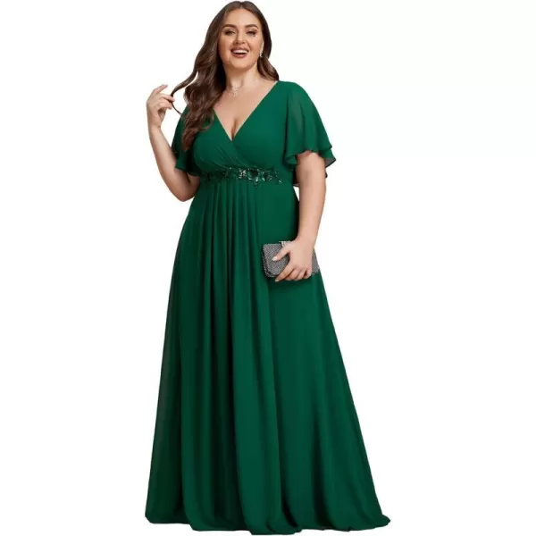 EverPretty Womens Chiffon V Neck Short Sleeves Appliques Plus Size Dresses for Curvy Women Formal Dresses 01960DADark Green