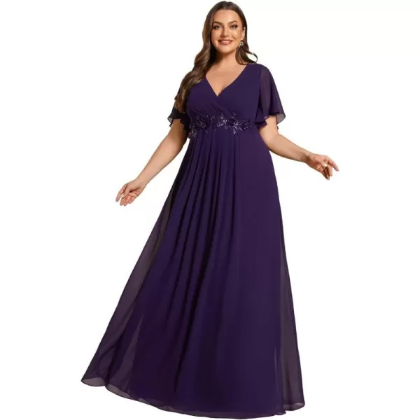 EverPretty Womens Chiffon V Neck Short Sleeves Appliques Plus Size Dresses for Curvy Women Formal Dresses 01960DADeep Purple