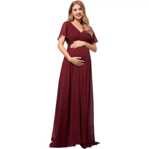 EverPretty Womens Chiffon VNeck Short Sleeve Aline Ruched Summer Maternity Dresses 09890EYBurgundy