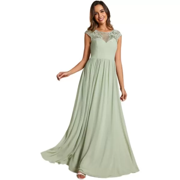 EverPretty Womens Crew Neck Cap Sleeve A Line Applique Maxi Formal Dresses 02087Mint Green