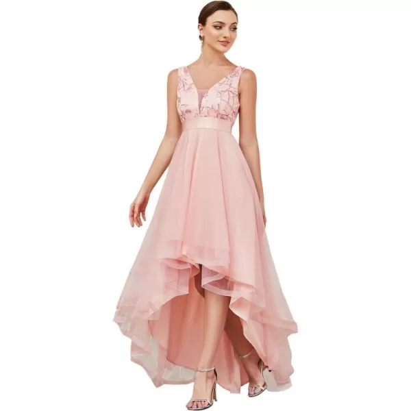 EverPretty Womens Crew Neck Pleated Waist Short Sleeve Wedding Guest Dress Chiffon Bridesmaid Dresses 00793Pink