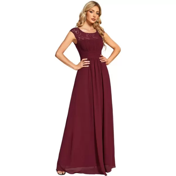 EverPretty Womens Crewneck Lace Cap Sleeve Pleated A Line Chiffon Bridesmaid Dresses 01745Burgundy