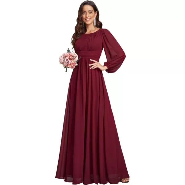 EverPretty Womens Crewneck Lantern Sleeve ALine Chiffon Maxi Formal Dress 0106BBurgundy