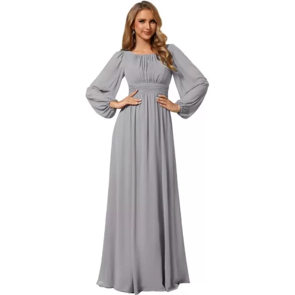 EverPretty Womens Crewneck Lantern Sleeve ALine Chiffon Maxi Formal Dress 0106BGrey