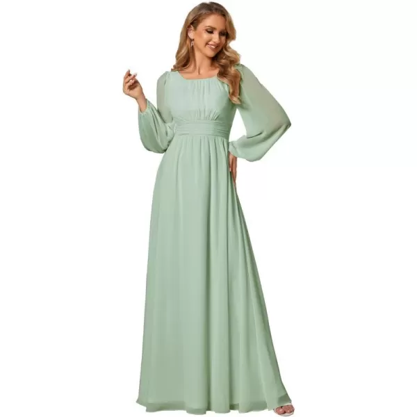 EverPretty Womens Crewneck Lantern Sleeve ALine Chiffon Maxi Formal Dress 0106BMint Green