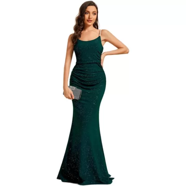 EverPretty Womens Crystal Spaghetti Strap Scoop Neck Glitter Bodycon Mermaid Evening Dress 01945Dark Green