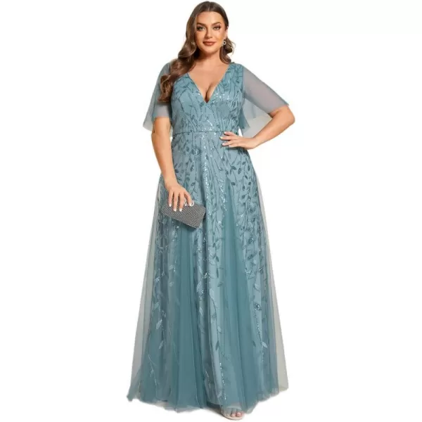 EverPretty Womens Curvy V Neck Long Ruffle Sleeves Plus Size Sequin Cocktail Dresses Dusty Blue US24EverPretty Womens Curvy V Neck Long Ruffle Sleeves Plus Size Sequin Cocktail Dresses Dusty Blue US24