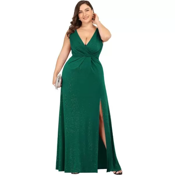 EverPretty Womens Custom Glitter VNeck Ruched Side Slit Evening Dresses 07506Adark Green