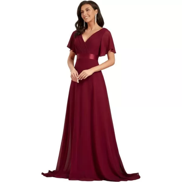 EverPretty Womens Customized Short Sleeve Double VNeck Chiffon Maxi Bridesmaid DressesBurgundy