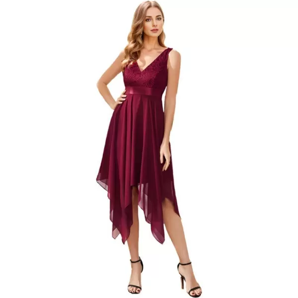 EverPretty Womens Customized V Neck Embroidery High Low Bridesmaid DressBurgundy