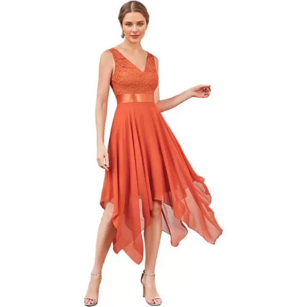 EverPretty Womens Customized V Neck Embroidery High Low Bridesmaid DressBurnt Orange