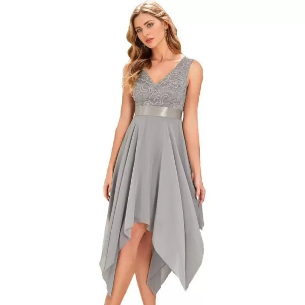 EverPretty Womens Customized V Neck Embroidery High Low Bridesmaid DressGrey