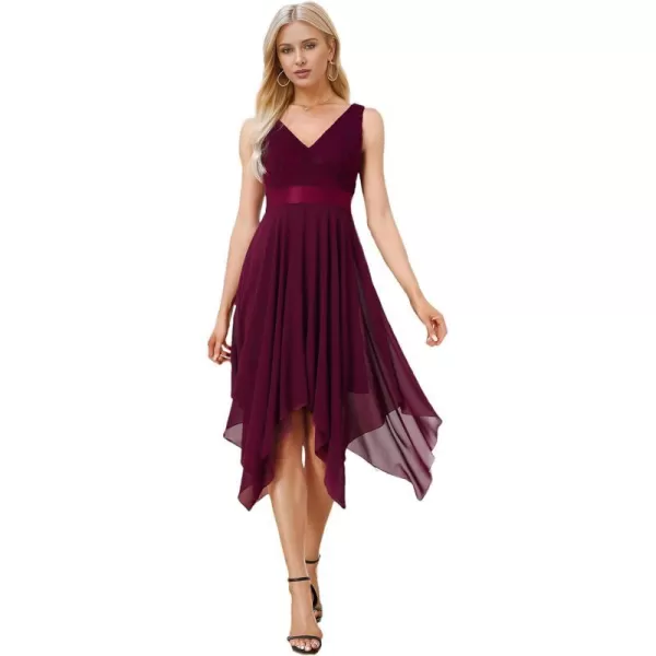 EverPretty Womens Customized V Neck Embroidery High Low Bridesmaid DressMulberry