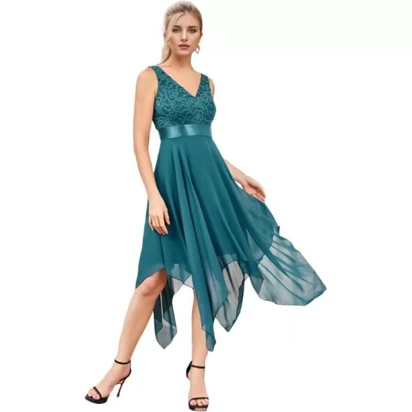 EverPretty Womens Customized V Neck Embroidery High Low Bridesmaid DressTeal