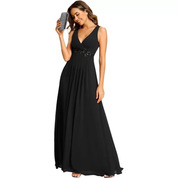 EverPretty Womens Deep VNeck Aline Sleeveless Chiffon Long Graduation Dress for Women Black US16EverPretty Womens Deep VNeck Aline Sleeveless Chiffon Long Graduation Dress for Women Black US16