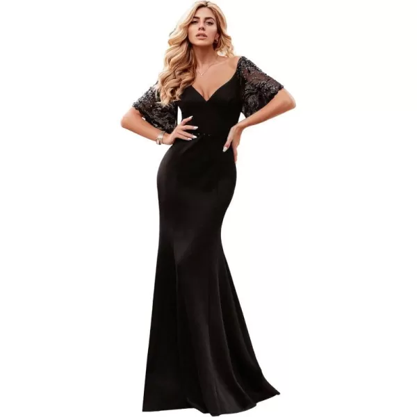 EverPretty Womens Deep VNeck Fishtail Maxi Dress Long Wedding Guest Dress 0550Black