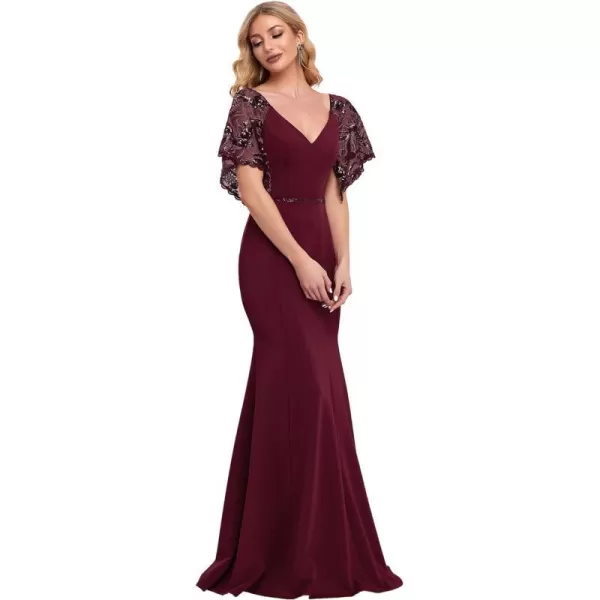 EverPretty Womens Deep VNeck Fishtail Maxi Dress Long Wedding Guest Dress 0550Burgundy