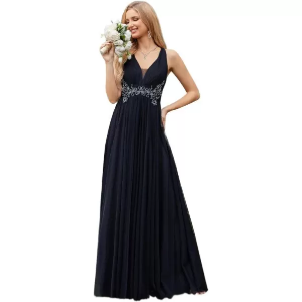 EverPretty Womens Deep VNeck Sleeveless Applique ALine Tulle Bridesmaid Dresses 01946Black