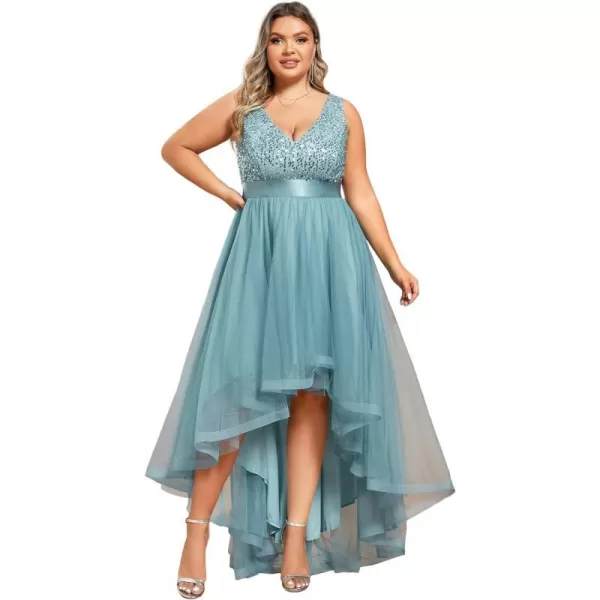 EverPretty Womens Double V Neck A Line High Low Sequin Tulle Plus Size Formal Dresses for Curvy Women 0147ADADusty Blue