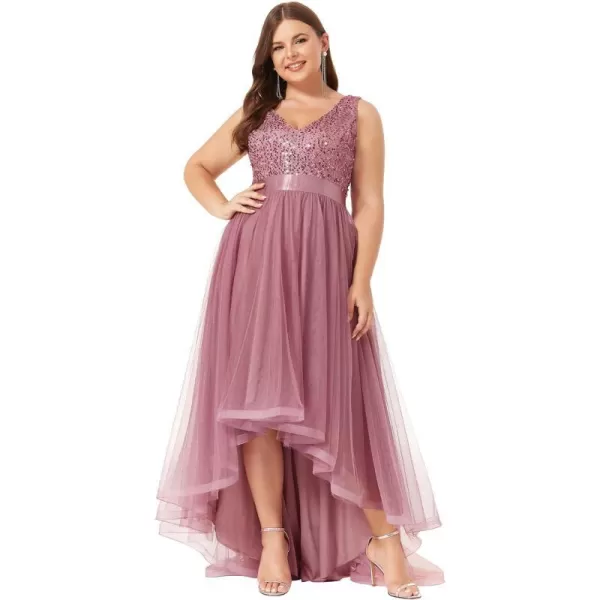 EverPretty Womens Double V Neck A Line High Low Sequin Tulle Plus Size Formal Dresses for Curvy Women 0147ADAOrchid