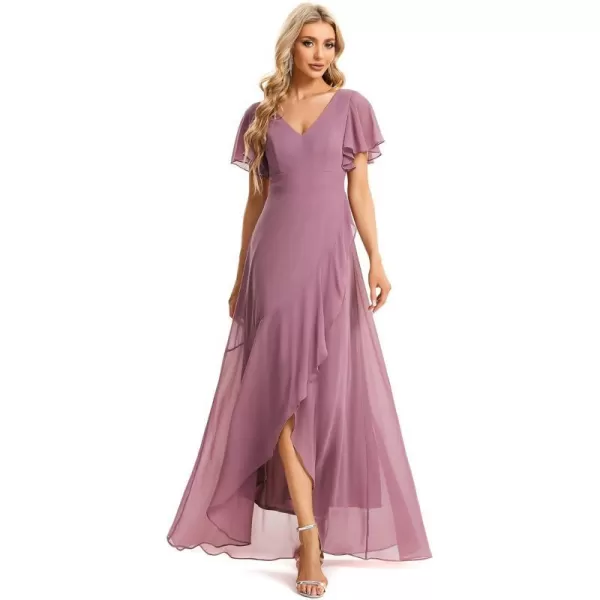 EverPretty Womens Double V Neck A Line Ruffle Hem Backless High Low Chiffon Formal Dresses 01749Orchid