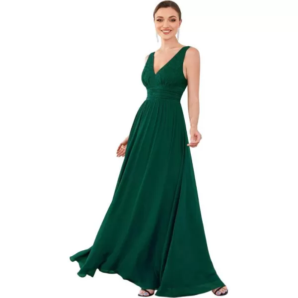 EverPretty Womens Double VNeck Elastic Lace Sleeveless Chiffon ALine Maxi Evening Gowns 0163ADark Green