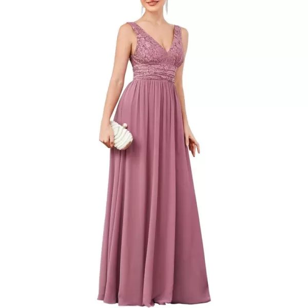 EverPretty Womens Double VNeck Elastic Lace Sleeveless Chiffon ALine Maxi Evening Gowns 0163AOrchid