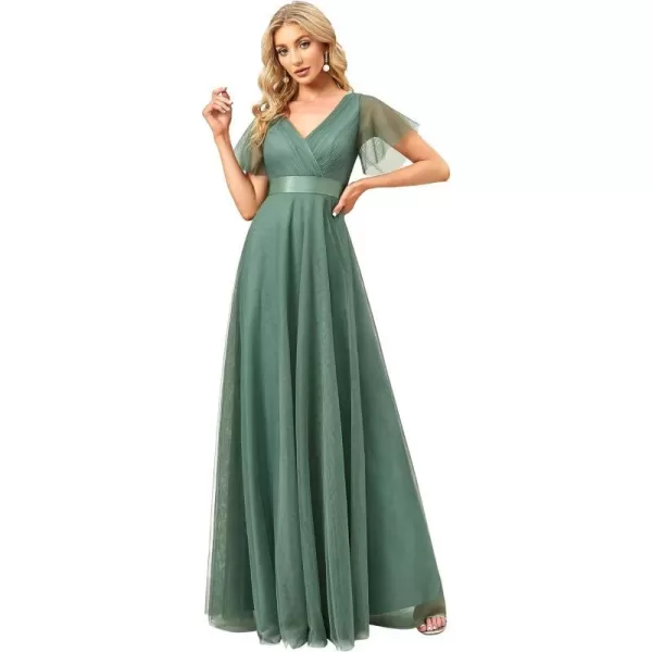 EverPretty Womens Double VNeck Empire Waist Front Wrap Bridesmaid Dress 7962Green