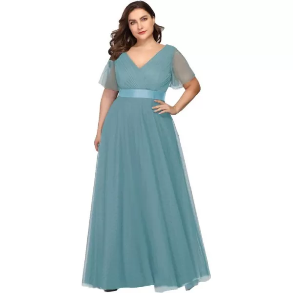 EverPretty Womens Double VNeck Empire Waist Front Wrap Plus Size Evening Dress 07962Blue