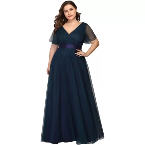 EverPretty Womens Double VNeck Empire Waist Front Wrap Plus Size Evening Dress 07962Navy Blue