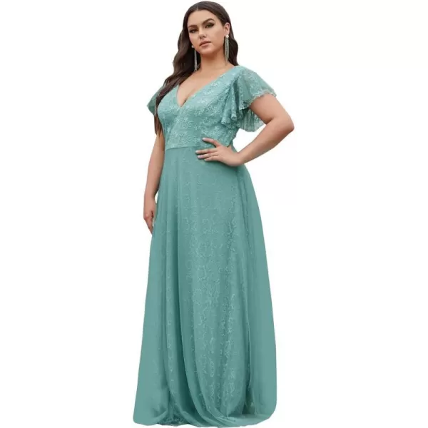 EverPretty Womens Double VNeck Floral Lace Plus Size Evening Dress 00857Green