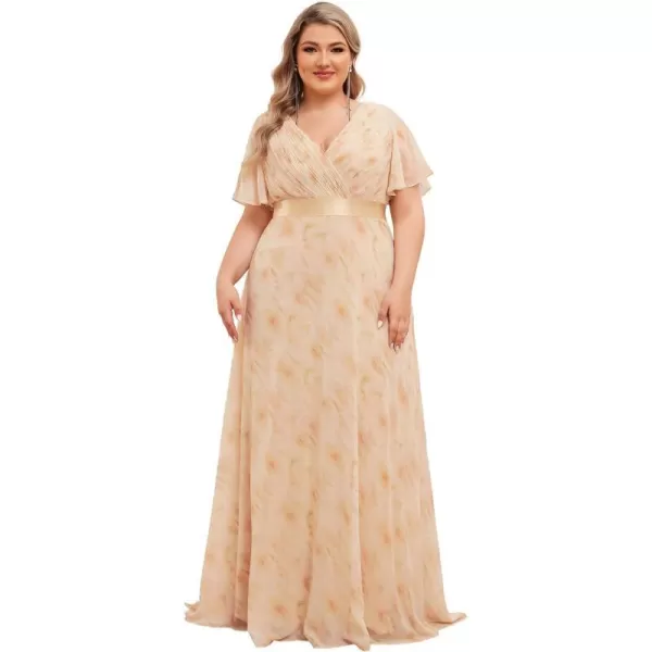 EverPretty Womens Double VNeck Formal Dresses Plus Size Bridesmaid Dress 09890PZGolden Roses