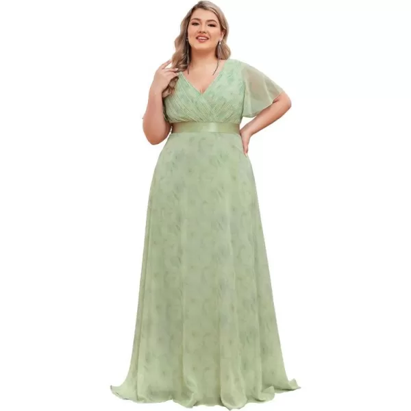 EverPretty Womens Double VNeck Formal Dresses Plus Size Bridesmaid Dress 09890PZLight Green Roses