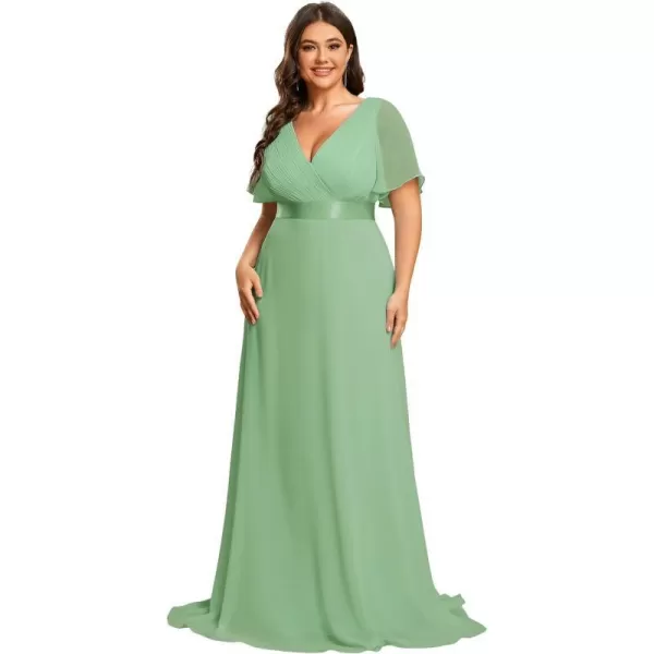 EverPretty Womens Double VNeck Formal Dresses Plus Size Bridesmaid Dress 09890PZSage Green