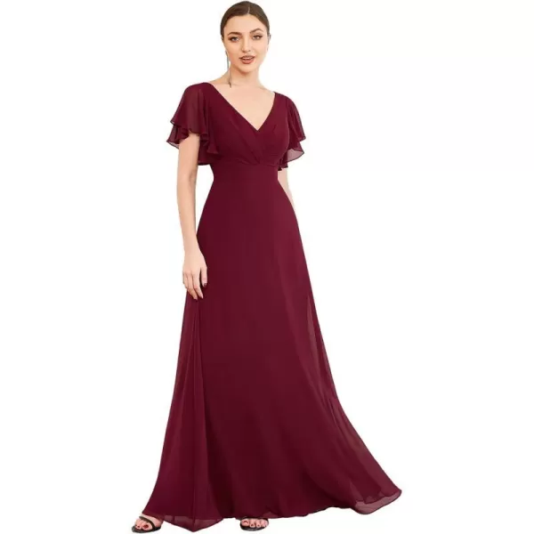 EverPretty Womens Double VNeck Ruffle Sleeve Maxi Formal Evening Dress 0101ABurgundy