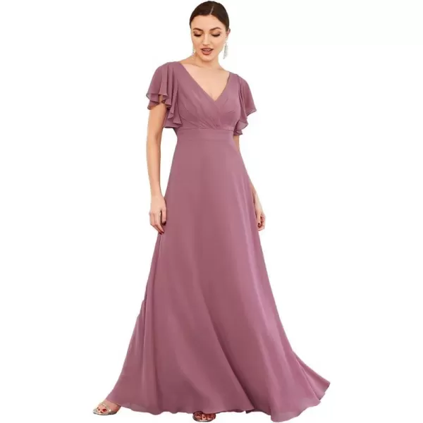 EverPretty Womens Double VNeck Ruffle Sleeve Maxi Formal Evening Dress 0101AOrchid