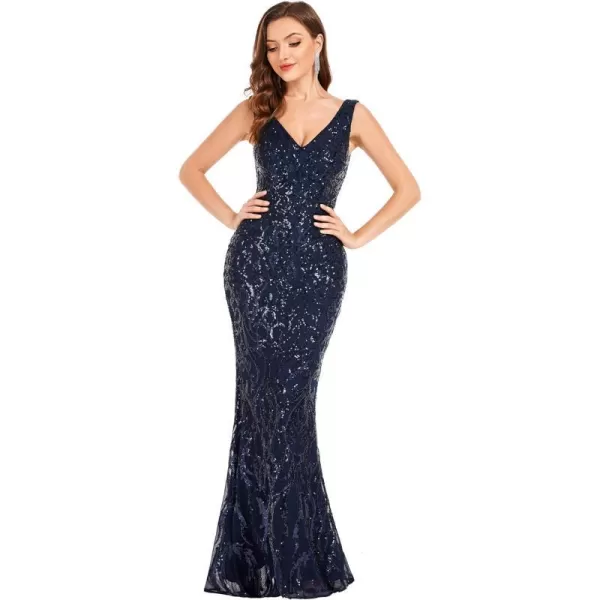 EverPretty Womens Double VNeck Sequin Mermaid FloorLength Evening Dresses 01549Navy Blue