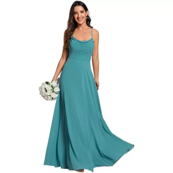 EverPretty Womens Elegant A Line Spaghetti Straps Cowl Neck Sleeveless Long Bridesmaid Dresses 02094Dusty Blue